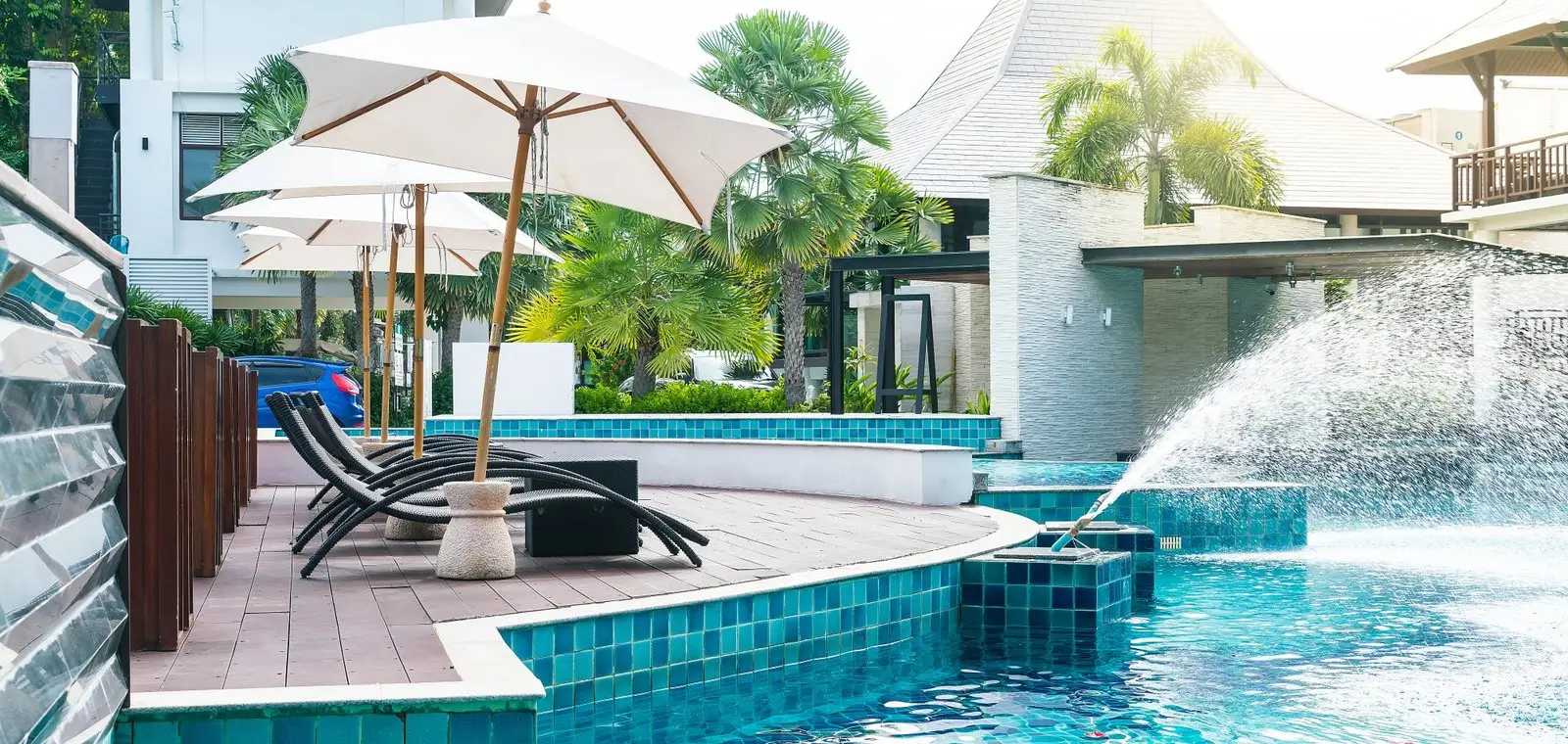 Pool cleaning equipment in a sparkling pool